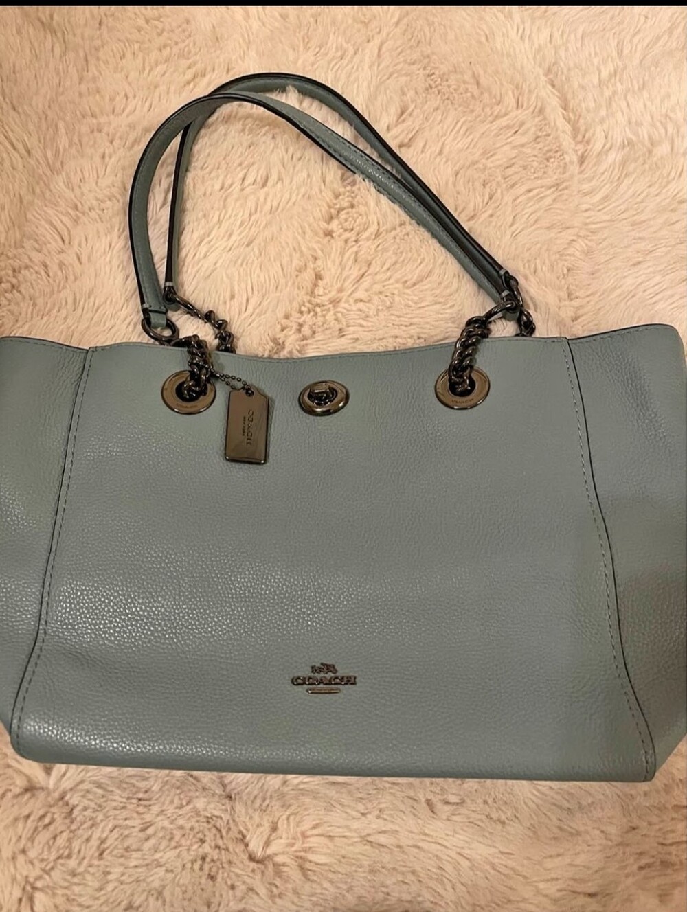 Coach Pebble Leather‎ Tote in Dusty Slate Blue With Dust Bag